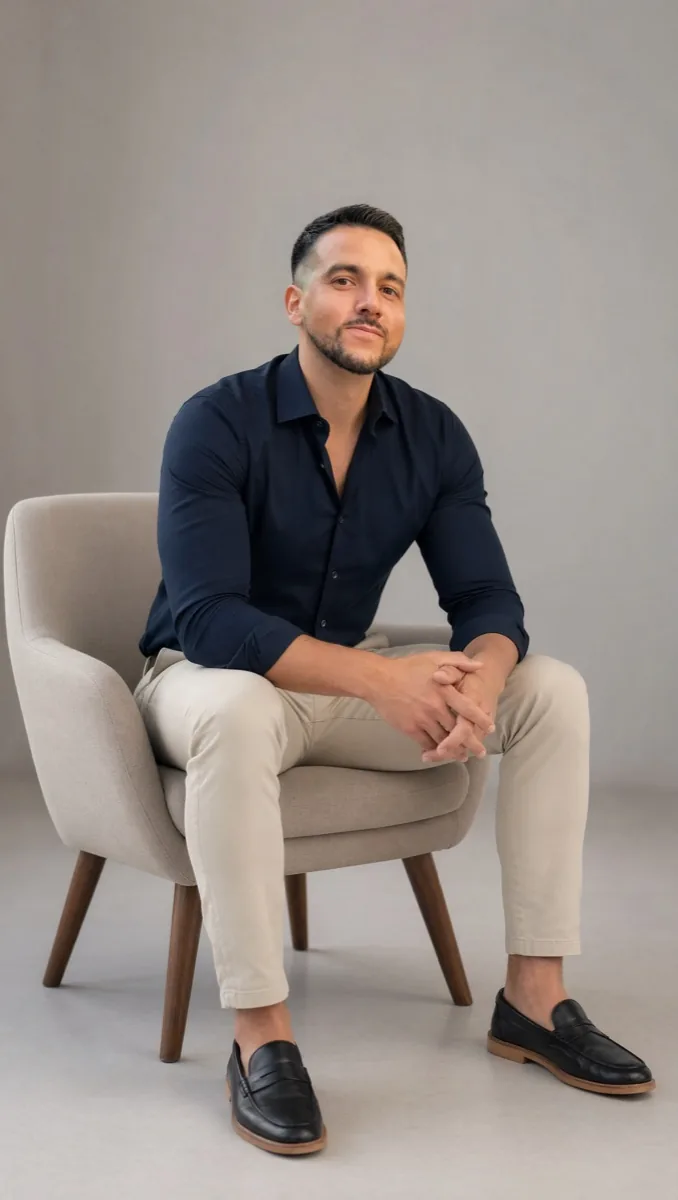 Piero Setti sentado en un sillón, retrato de estudio